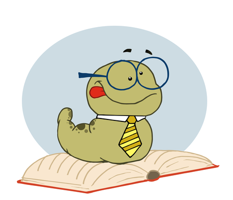 cute worm with glasses on a book