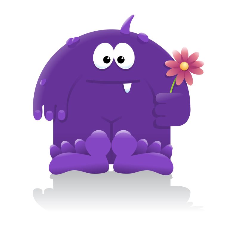 cute purple monster holding a daisy
